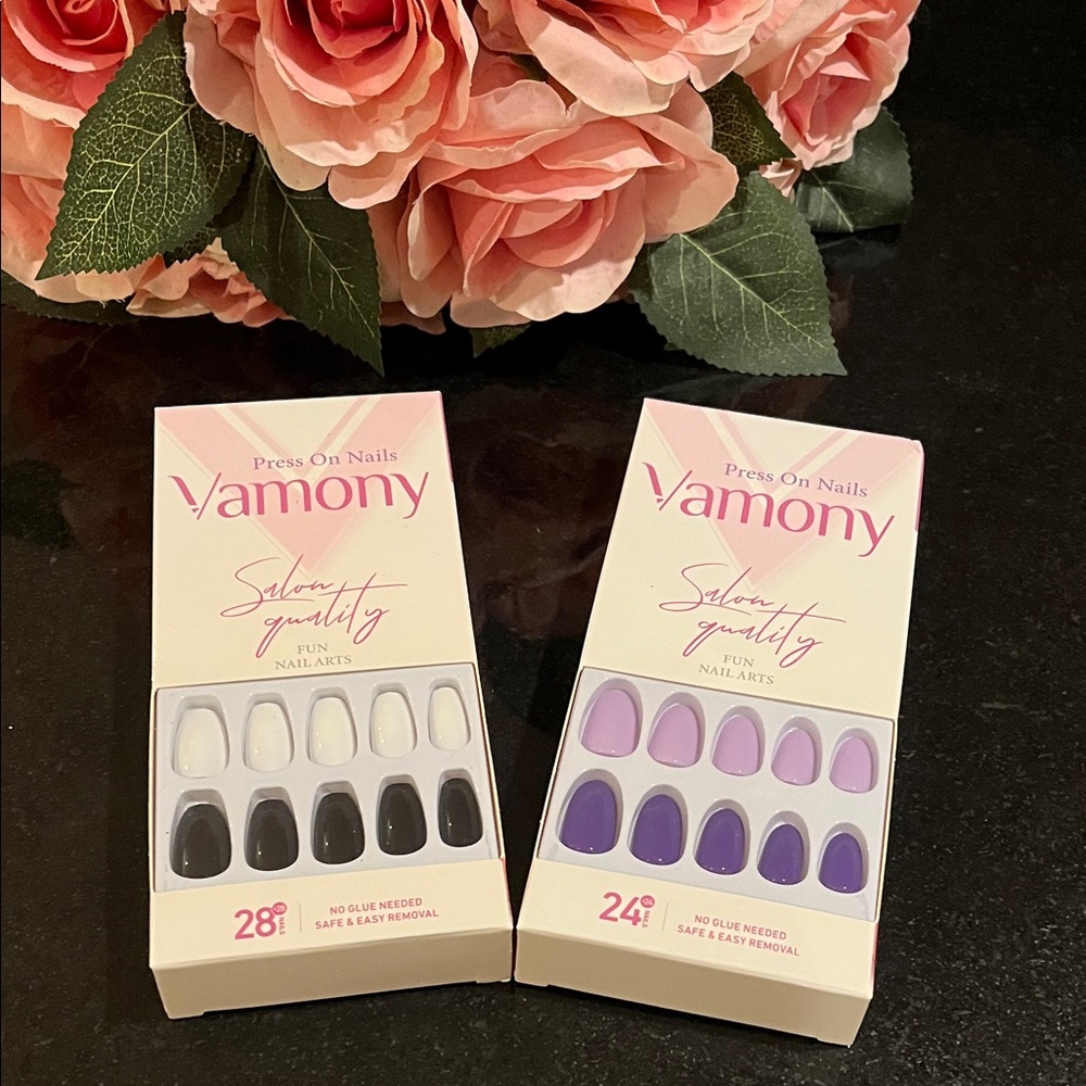 (2) Sets - Vamony Press On Nails - Black and Purple